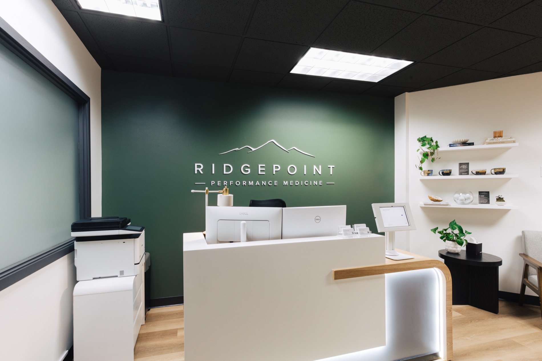 RidgePoint Performance Medicine front desk and logo in Spokane